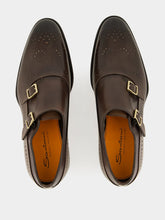Santoni Brown Leather Double-Buckle Brogue Shoe