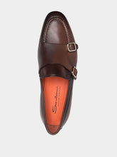 Santoni Carlos Leather Monk Shoes in Dark Brown
