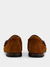 Santoni Light Brown Suede Double Buckle Loafers