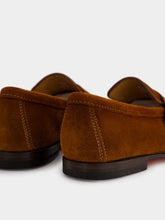 Santoni Light Brown Suede Double Buckle Loafers