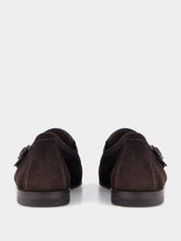 Santoni Dark Brown Suede Double-Buckle Loafers