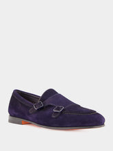 Santoni Dark Blue Dong Suede Formal Loafers