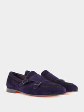 Santoni Dark Blue Dong Suede Formal Loafers