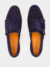 Santoni Dark Blue Dong Suede Formal Loafers