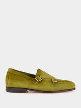 Santoni Olive Suede Monk Strap Loafers