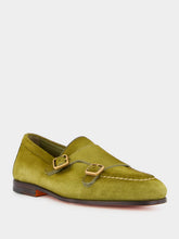 Santoni Olive Suede Monk Strap Loafers