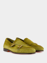 Santoni Olive Suede Monk Strap Loafers