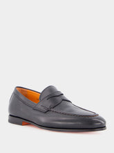 Santoni Black Polished Penny Leather Loafers