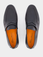 Santoni Black Polished Penny Leather Loafers