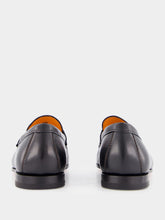 Santoni Black Polished Penny Leather Loafers