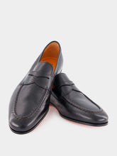 Santoni Black Polished Penny Leather Loafers