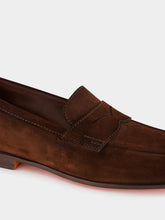 Santoni Brown Suede Penny Loafers