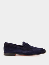 Santoni Blue Suede Penny Carlos Loafers