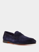 Santoni Blue Suede Penny Carlos Loafers