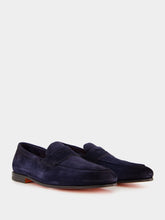 Santoni Blue Suede Penny Carlos Loafers