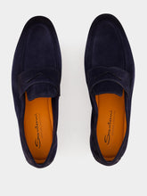 Santoni Blue Suede Penny Carlos Loafers