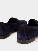 Santoni Blue Suede Penny Carlos Loafers