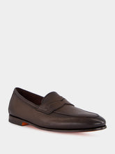 Santoni Brown Calf Leather Carlo Loafers