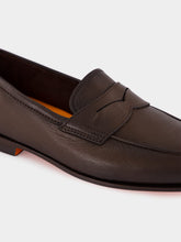 Santoni Brown Calf Leather Carlo Loafers