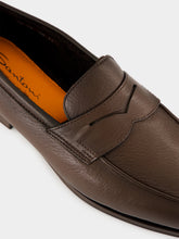Santoni Brown Carlo Leather Penny Loafers