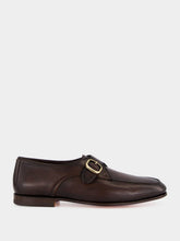 Santoni Dark Brown Leather Single Monk Strap Shoes