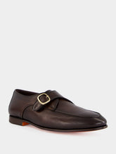 Santoni Dark Brown Leather Single Monk Strap Shoes