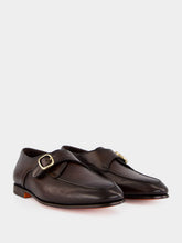 Santoni Dark Brown Leather Single Monk Strap Shoes