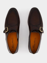 Santoni Dark Brown Leather Single Monk Strap Shoes