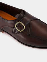 Santoni Dark Brown Leather Single Monk Strap Shoes