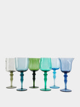 Bitossi Set 6 Goblets Texture Blue and Green Nuances