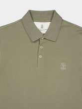 Brunello Cucinelli Khaki Cotton Piqué Logo Polo Shirt