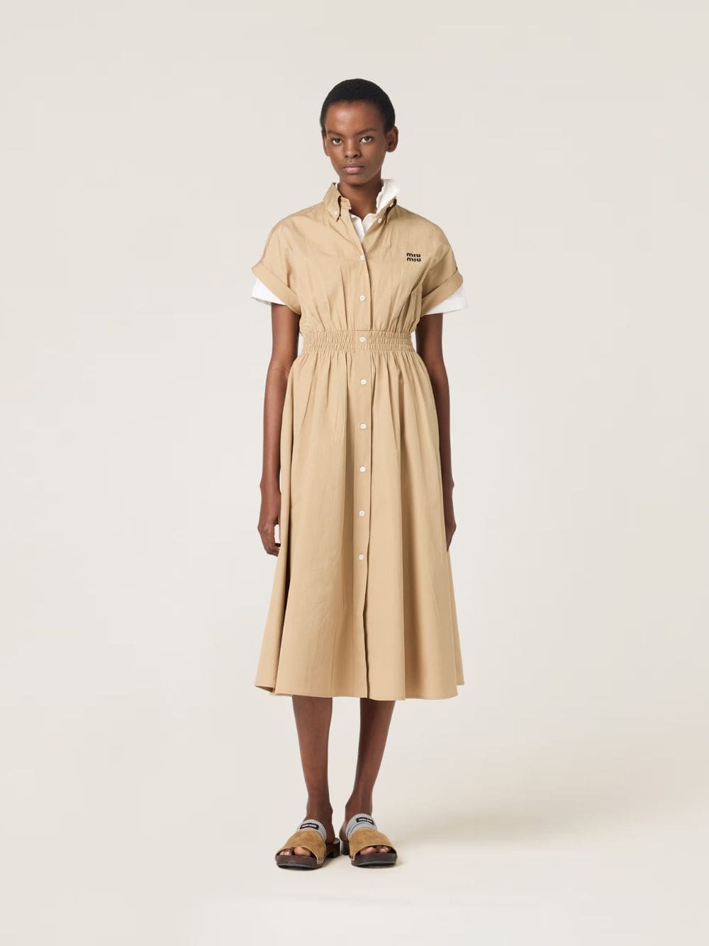 green emerald velvet dress Khaki embroidered dress (including belt) main image 1
