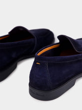 Santoni Blue Suede Calf Leather Loafers