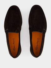 Santoni Brown Suede Calf Leather Loafers