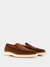 Santoni Brown Almond-Toe Suede Loafers