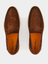 Santoni Brown Almond-Toe Suede Loafers