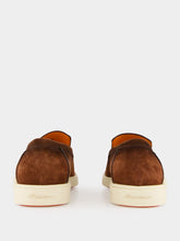Santoni Brown Almond-Toe Suede Loafers