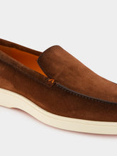 Santoni Brown Almond-Toe Suede Loafers