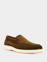 Santoni Dark Brown Suede Loafers with Rubber Sole