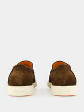 Santoni Dark Brown Suede Loafers with Rubber Sole