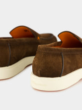 Santoni Dark Brown Suede Loafers with Rubber Sole