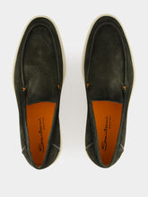 Santoni Green Suede Loafers with Rubber Sole