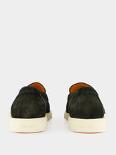 Santoni Green Suede Loafers with Rubber Sole