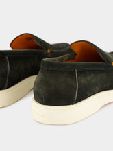 Santoni Green Suede Loafers with Rubber Sole