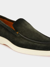 Santoni Green Suede Loafers with Rubber Sole