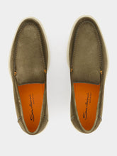 Santoni Green Nubuck Leather Suede Loafers