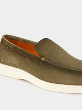 Santoni Green Nubuck Leather Suede Loafers