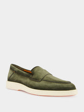 Santoni Green Penny Suede Loafers