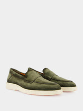 Santoni Green Penny Suede Loafers