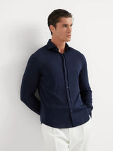 Brunello Cucinelli Dark Blue Silk-Cotton Spread Collar Shirt